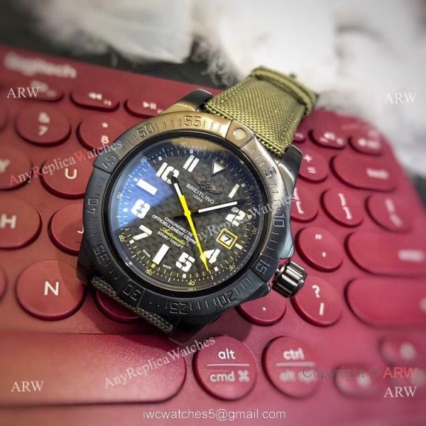 Breitling Avenger II Seawolf Copy Watch Blacksteel Green Leather Band 4