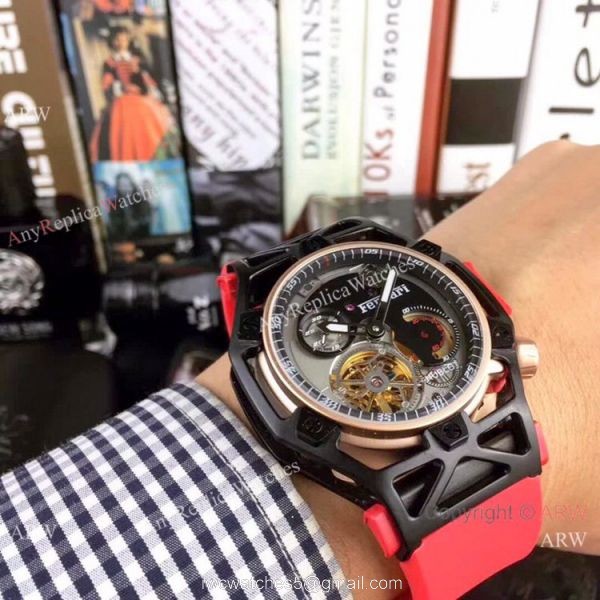 Replica Hublot Techframe Ferrari Tourbillon Watch Red Rubber Strap 43mm 4