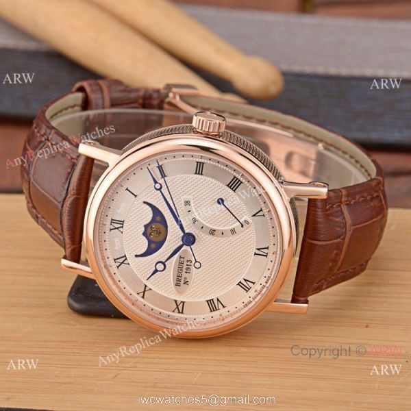 Breguet Classique Moon phase Replica Watch 2-Tone Rose Gold White Dial 4