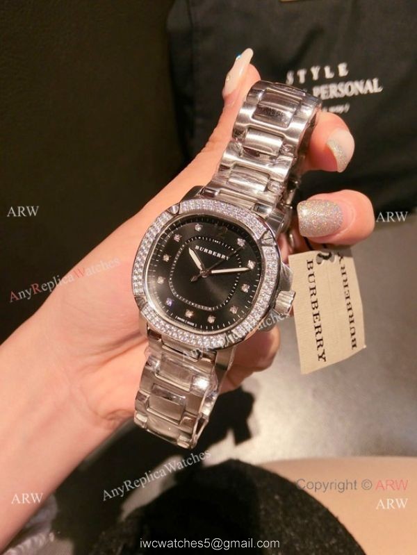 Replica Burberry Stainless Steel Black Dial Quartz Watch 34mm Women 4