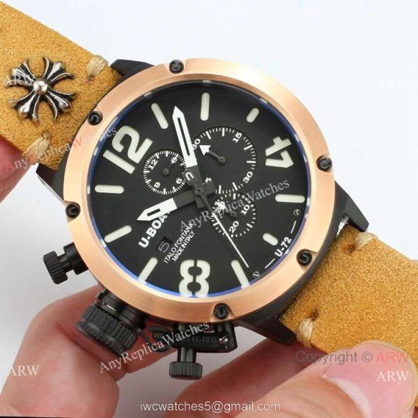 U Boat Classico U-72 Replica Watches Rose Gold Bezel Black Dial 4