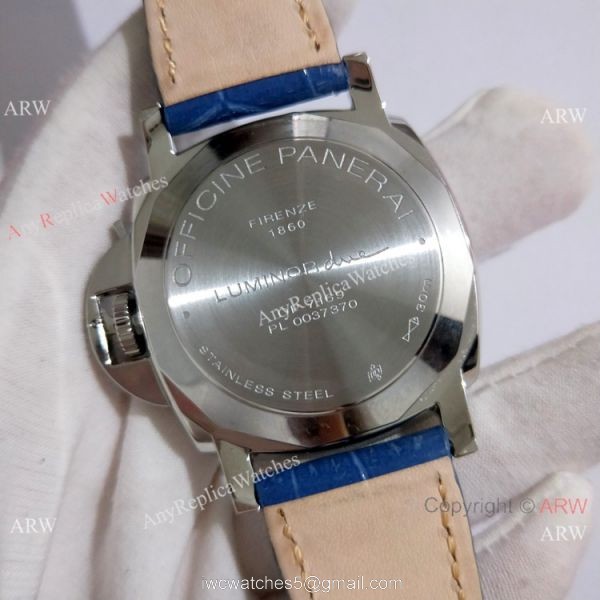 Copy Panerai Luminor Due PAM906 42mm Watch SS Blue Leather Strap 4