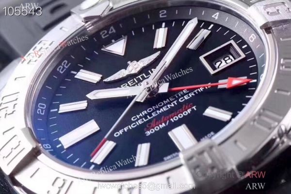 GF Replica Breitling Avenger II GMT SWISS 2836 Watch 43mm Black Face 4