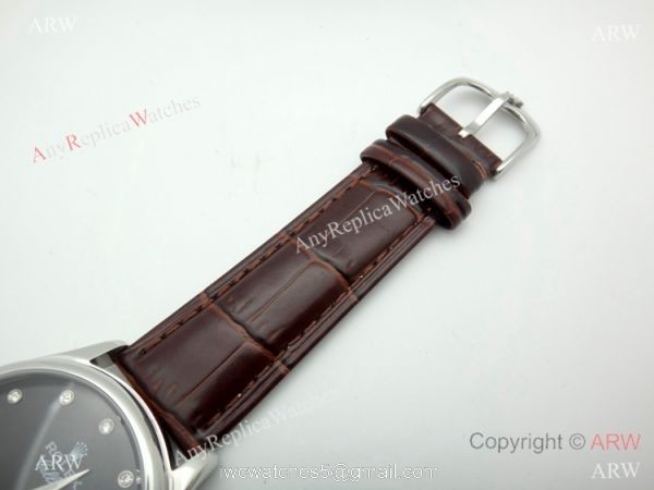 Buy Copy Rolex Geneve Cellini Black Watch Brown Leather strap 4