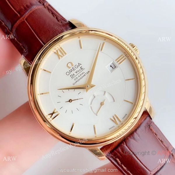 (DV) Swiss Grade Omega De Ville Prestige Yellow Gold Power Reserve Copy Watch 4