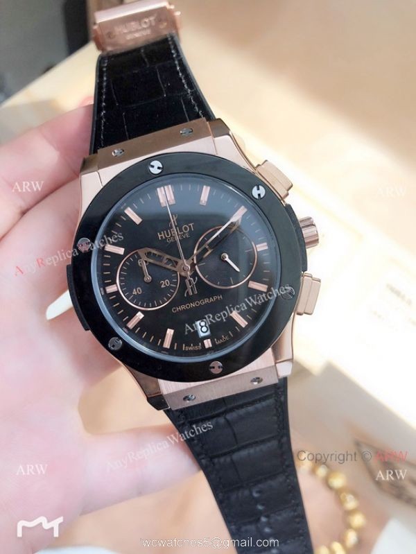 Replica Hublot Classic Fusion Chrono Watches Gray Dial Rose Gold 4