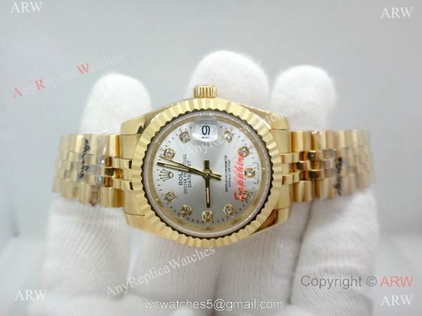 Clone Rolex Datejust Silver Dial Jubilee Watch Yellow Gold 31mm 4