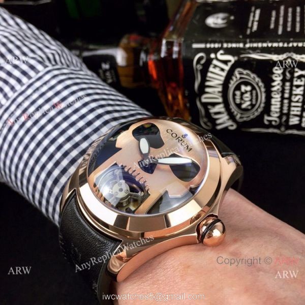 High Quality Copy Corum Bubble Skull Face Rose Gold Wristwatch 4