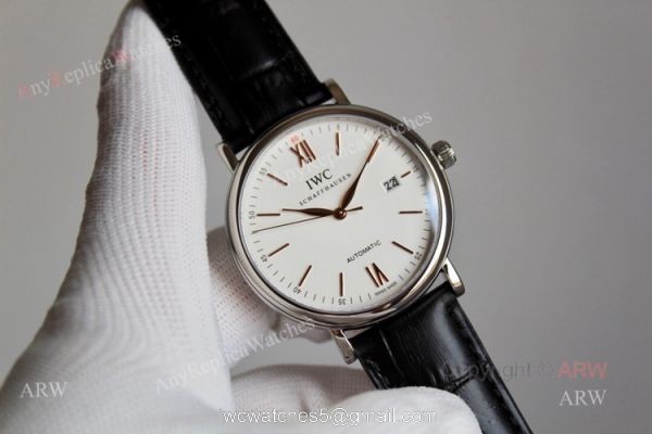 High End Replica IWC Schaffhausen Portofino White Dial rose gold markers Automatic Watch 4