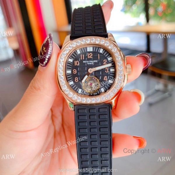 Clone Patek Philippe Aquanaut Tourbillon Women Watches Rose Gold Diamond Bezel 4