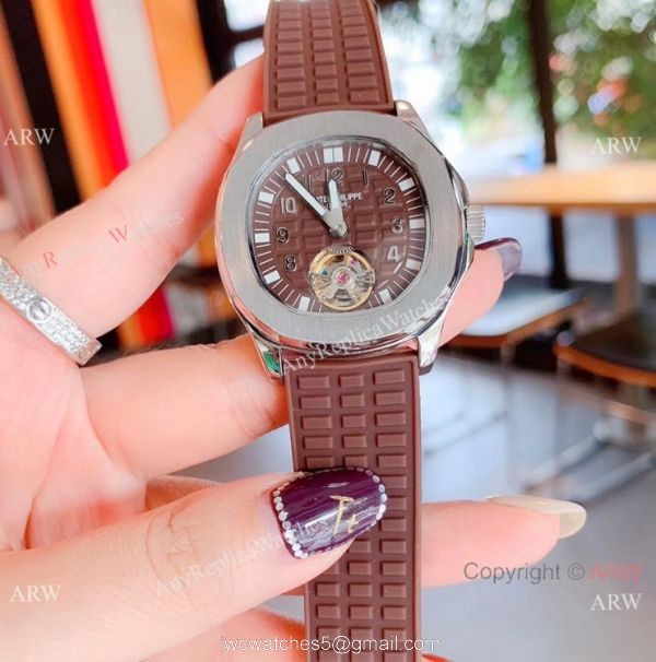 Copy Patek Philippe Tourbillon Black Rubber Strap Watches Women Size 4