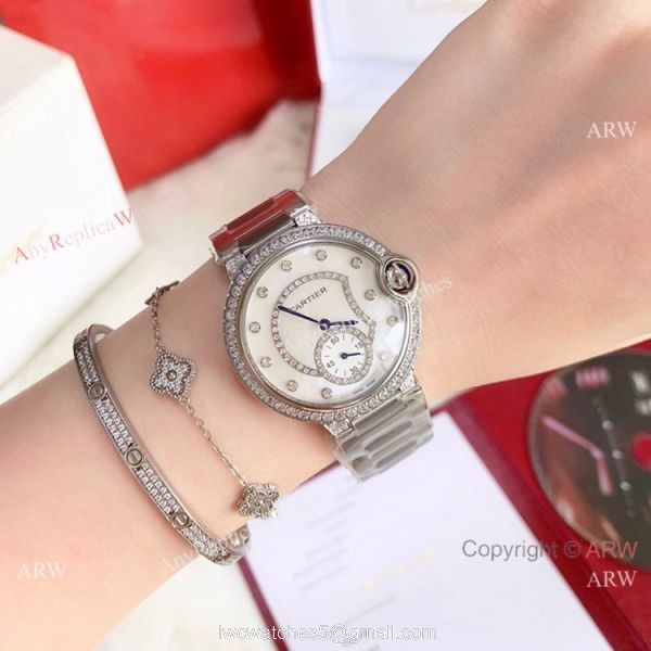 Ballon Bleu de Cartier 36mm Quartz Watches Rose Gold White MOP Dial 4