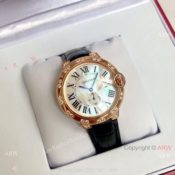 Cartier Ballon Bleu de Rose Gold White MOP Dial Watch 36mm 4