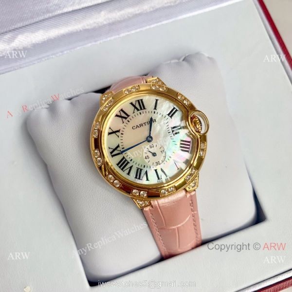 Copy Cartier Ballon Bleu 36mm Watch Yellow Gold White MOP Dial 4