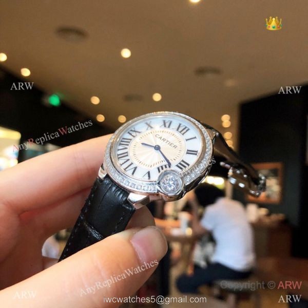 High Quality Cartier White Roman Dial Diamond Watch 36mm 4