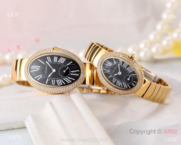 Best Quality Copy Cartier Baignoire Lovers Watch Rose Gold Black Dial 4