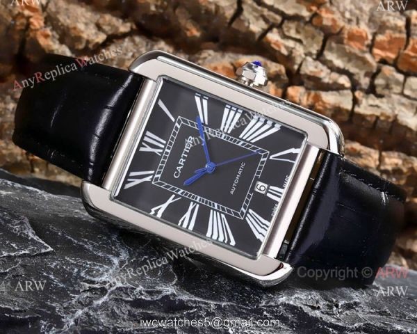 Replica Cartier Tank Solo Stainless Steel Black Roman Dial Watch Automatic 4