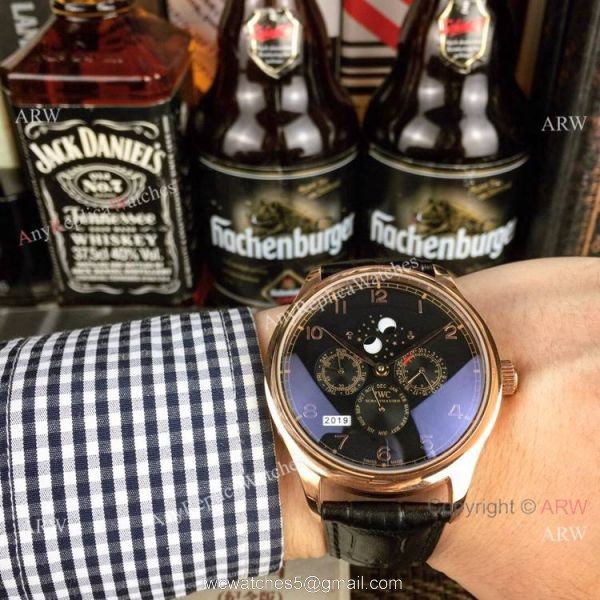 IWC Pilots Blue Dial Black Leather Strap Watch New Replica 4