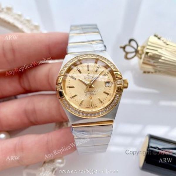 Women Omega Double Eagle 2-Tone Rose Gold Diamond Watch High Quality Replica Watches China 4