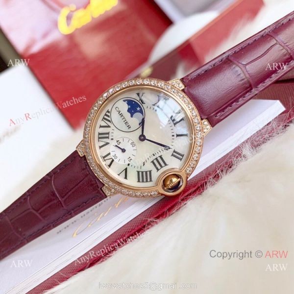Copy Cartier Ballon Bleu quartz 36mm Watch White CeramicRose Gold Case 4