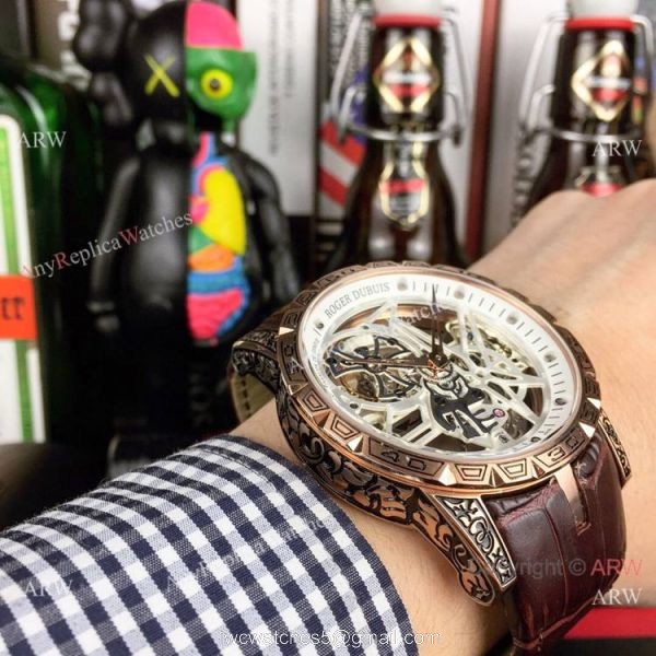 Roger Dubuis Excalibur 46 Skeleton Replica Watch Rose Gold White Dial 4