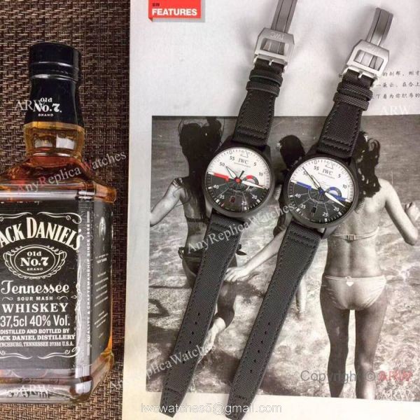 Swiss Replica IWC Pilots Top Gun SS Black Leather Strap Watch 4