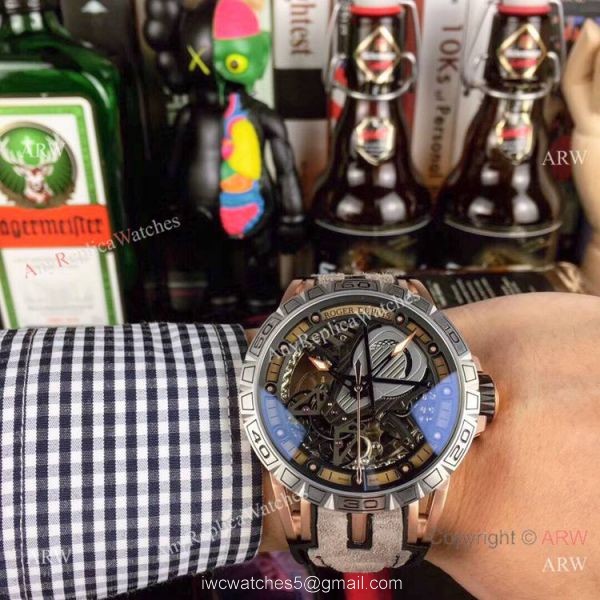 Roger Dubuis Excalibur Skeleton Copy Watch Black DLC Case 46mm 4