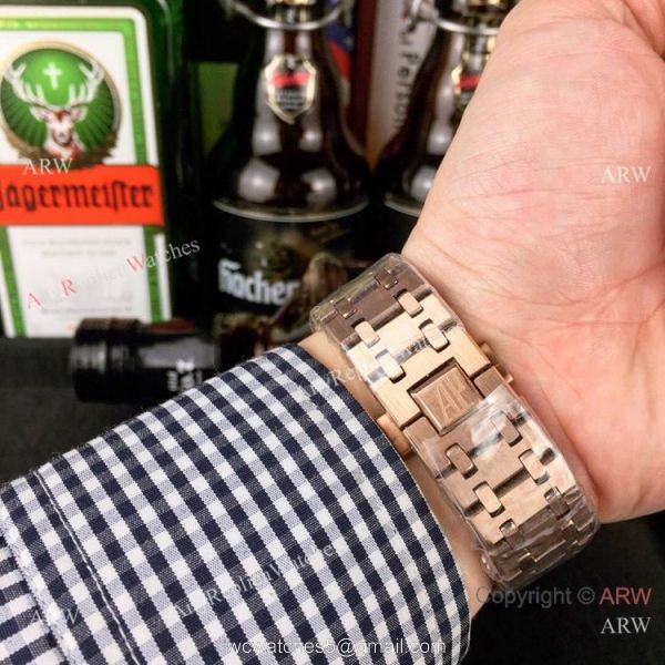 Copy Audemars Piguet Royal Oak Skeleton Rose Gold Watch 44mm 4