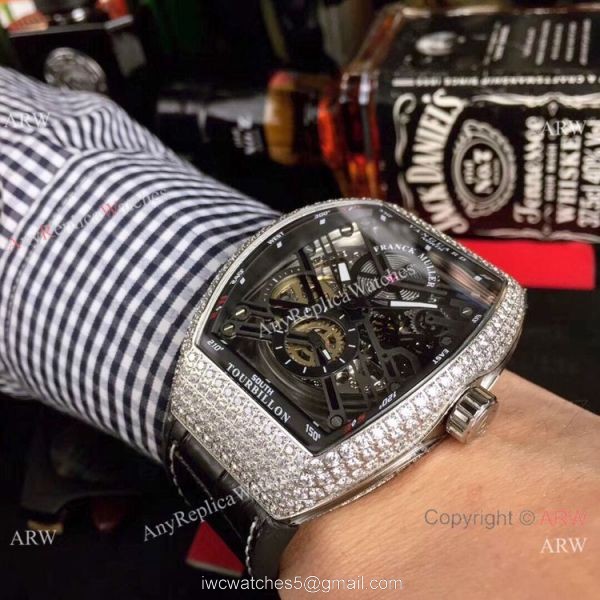 High Quality Franck Muller Vanguard Replica Watch Diamond Case Skeleton Dial 4