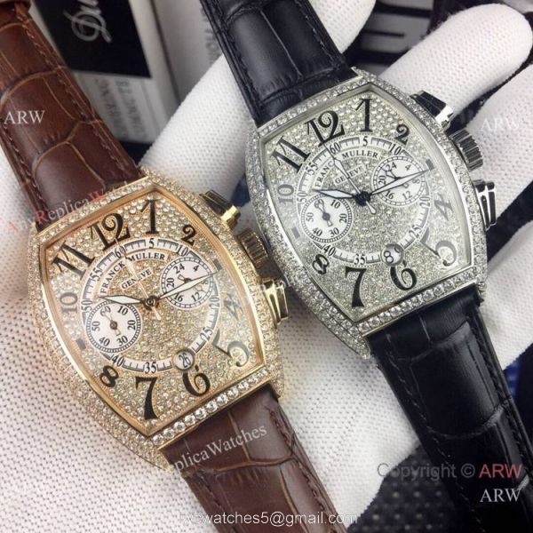 New Copy Franck Muller Mariner Chronograph Iced Out Watch Black Leather Strap 4