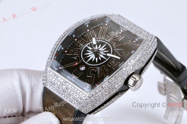 Franck Muller Vanguard Replica Watch SS Iced Out Gray Dial 4