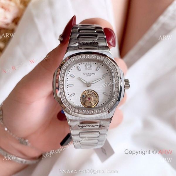 New Copy Patek Philippe Nautilus Womens 34mm Watch with Blue Tourbillon Dial 4