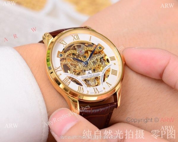 Copy Jaeger-LeCoultre Skeleton Watch Gold Case Diamond Bezel 4