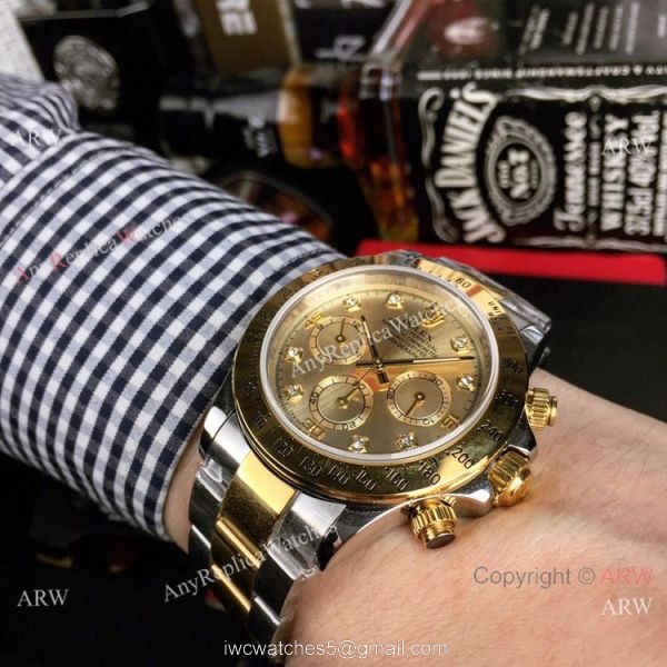 Copy Rolex Two Tone Daytona 40mm Watch Gold Dial with Diamond Gold Rolex Daytona Replica 4