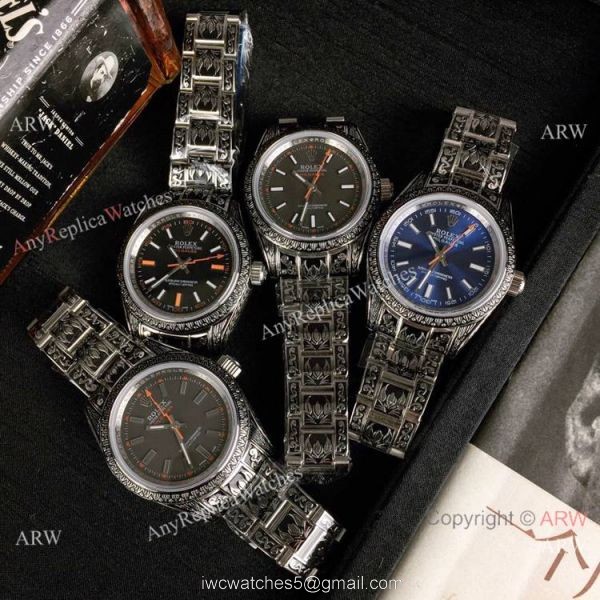 New Style Rolex Milgauss Blue Replica Watch Black Tattoo Case 40mm 4