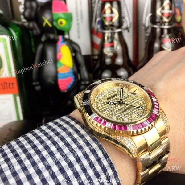 New Rolex GMT Master 2 Rainbow Bezel Yellow Gold Watch Any Watch Replica 4