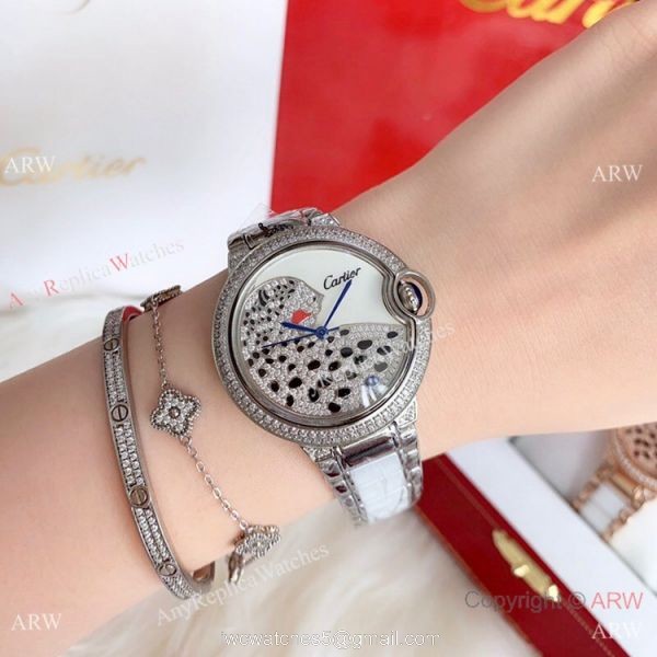 Copy Cartier Ballon Bleu SS Diamond Leopard Watch Swiss Quality 4