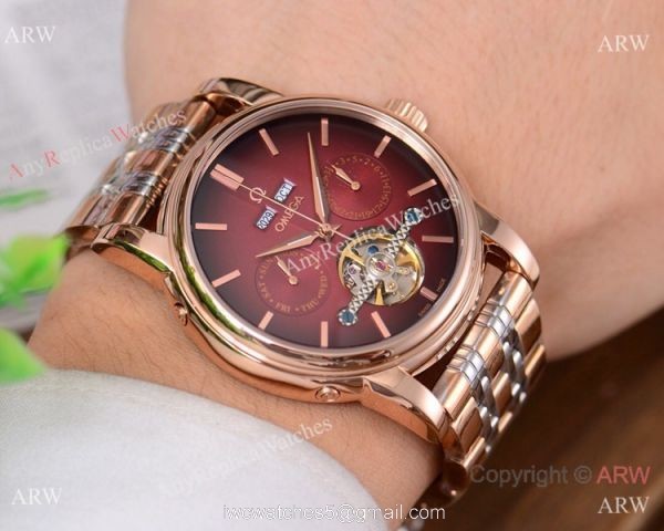 Copy Omega Tourbillon Grand Complications Watches Rose Gold Red Dial 4