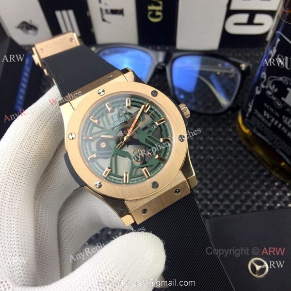 New Style Hublot Classic Fusion Rose Gold Bezel Rubber Strap Watches 4