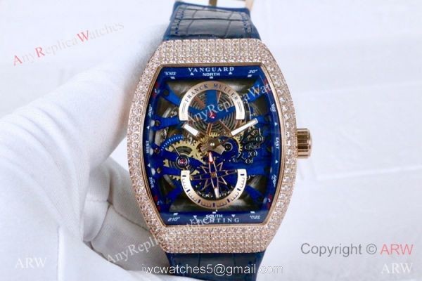 Clone Franck Muller Vanguard Yachting Anchor Skeleton Diamond Watch ARW Watches 4