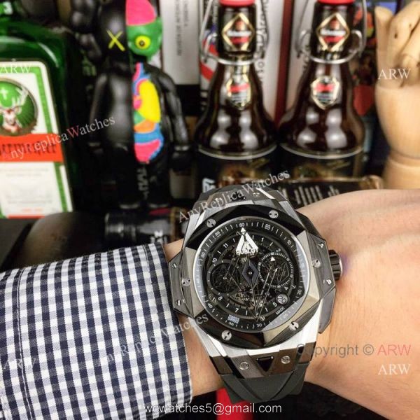 2019 Replica Hublot Big Bang Sang Bleu II Watches Stainless Steel Skeleton Dial 4