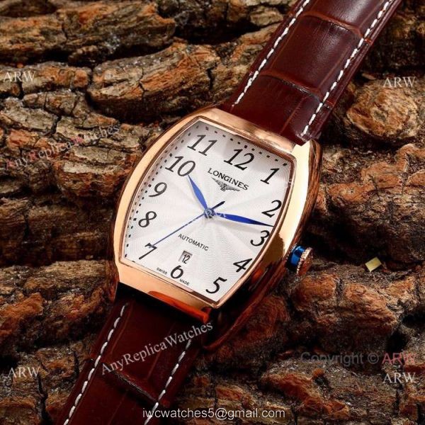 Copy Longines Evidenza Men Watches Black Dial Black Leather Strap 4
