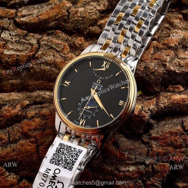 Omega De Ville Fake 40mm Watch 2-Tone Rose Gold Moonphase 4
