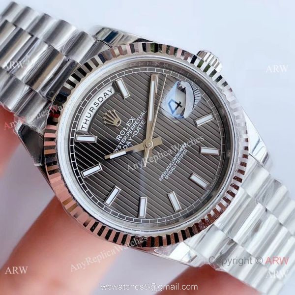 NEW Upgraded Rolex Day Date II 3255 Fluted Bezel Gray Dial Copy Watch V3 4