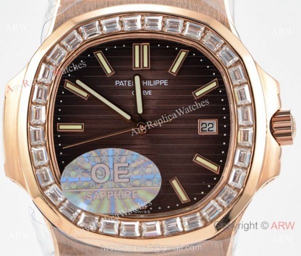 (OE)Swiss Copy Patek Philippe Nautilus 5713g Brown Dial Diamond Watch 40mm 4