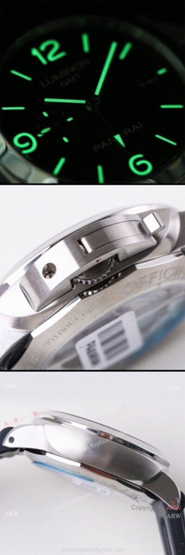 (VS) Super Clone Panerai Luminor 1950 GMT 44mm Watch Black Dial Rubber Strap 4