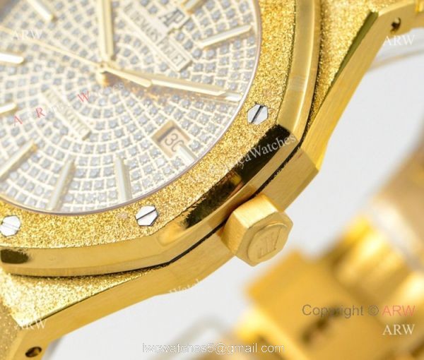 N9 Factory Audemars Piguet Royal Oak Frosted Gold Swiss 3120 Watch w-Diamond 4