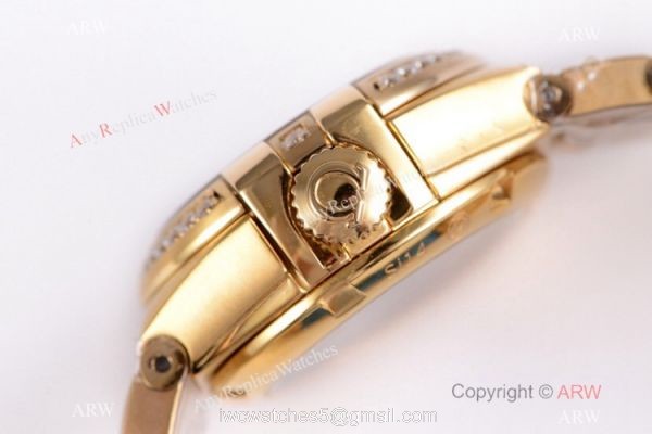 Swiss Replica Omega Constellation 27mm Watch Yellow Gold Pink MOP Dial 4