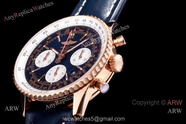 JF Factory Breitling Navitimer 01 Rose Gold Blue Face Watch Super Clone 4