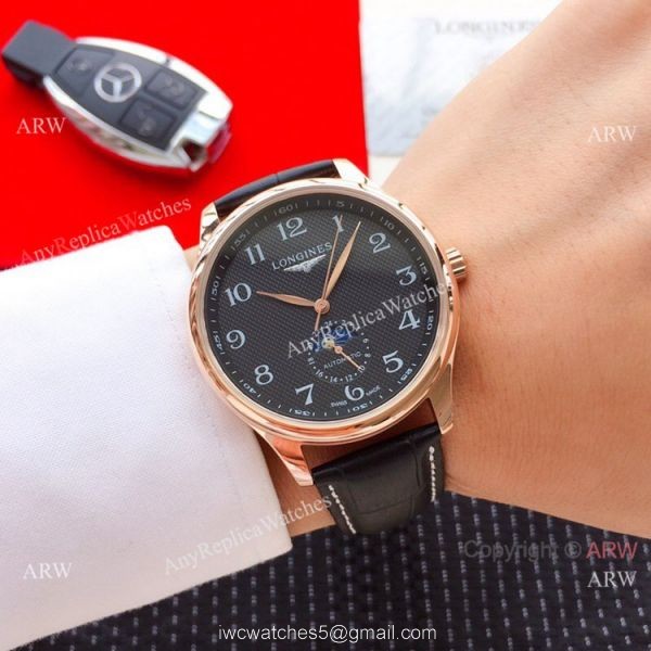 2019 Replica Longines Master Moon phase 40mm Watch Brown Leather Strap 4